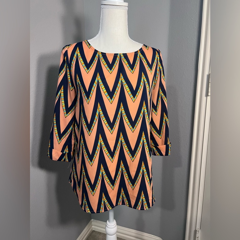 Zigzag Striped 3/4 Sleeve Blouse - Size S